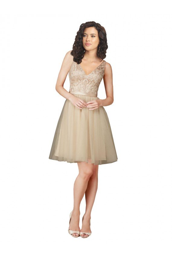 Affordable Tulle Bridesmaid Dress with Embroidery and Beading