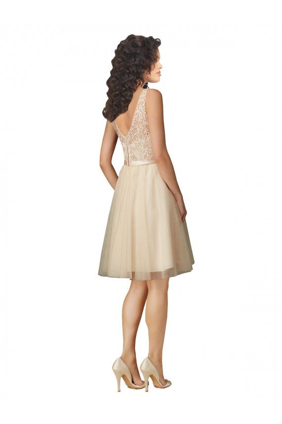 Affordable Tulle Bridesmaid Dress with Embroidery and Beading