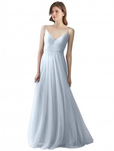 Affordable Wrapped Ruched Natural Waist Slim Soft Tulle Bridesmaid Dress