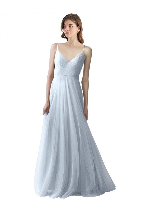Affordable Wrapped Ruched Natural Waist Slim Soft Tulle Bridesmaid Dress