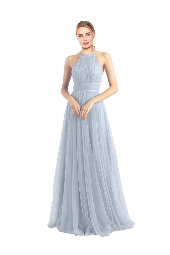 Affordable Halter Neckline Slim A-Line Tulle Bridesmaid Dress