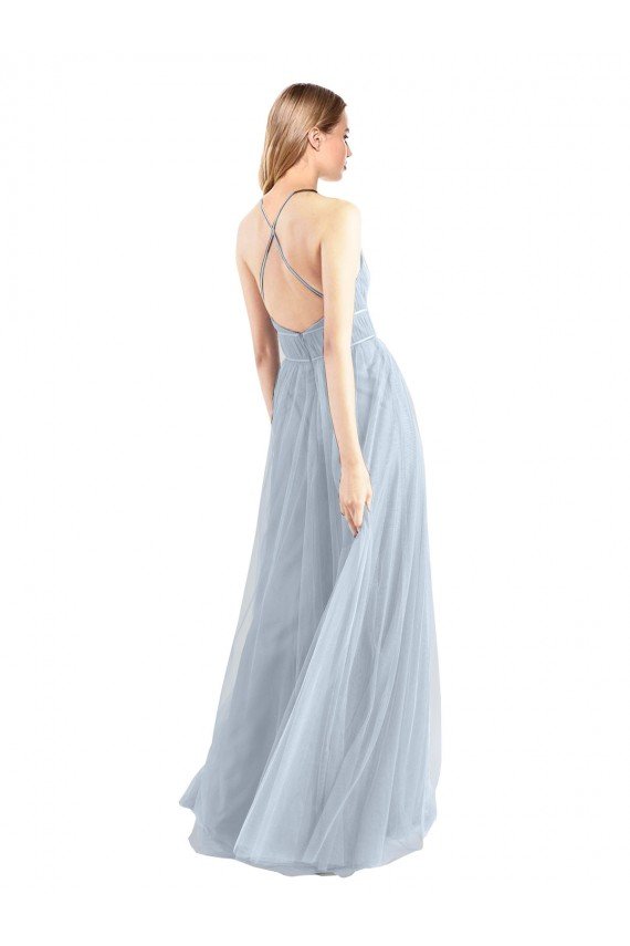 Affordable Halter Neckline Slim A-Line Tulle Bridesmaid Dress