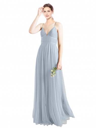 Affordable Spaghetti Straps V-Neck Slim A-Line Tulle Bridesmaid Dress