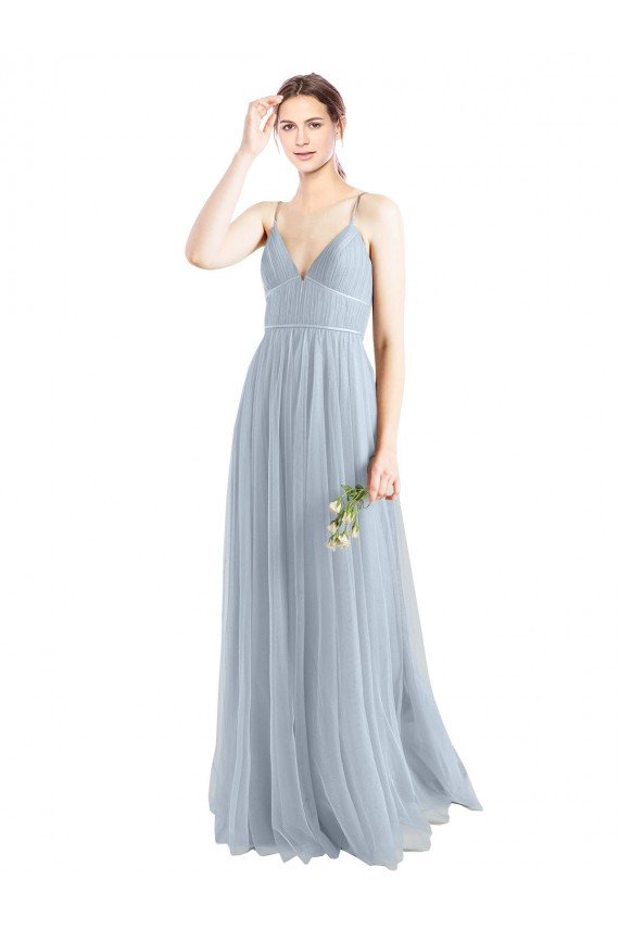Affordable Spaghetti Straps V-Neck Slim A-Line Tulle Bridesmaid Dress