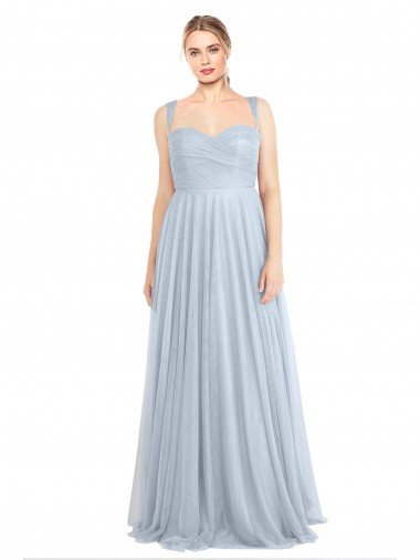 Affordable Sweetheart Spaghetti Straps Long Tulle Bridesmaid Dress with Criss Cross Back