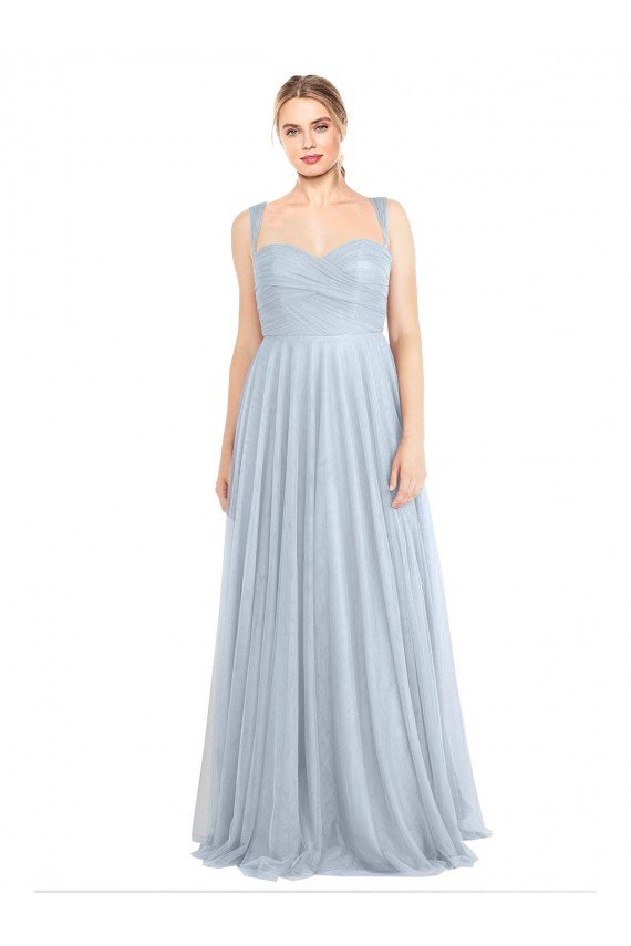 Affordable Sweetheart Spaghetti Straps Long Tulle Bridesmaid Dress with Criss Cross Back