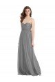 Affordable Shirred Strapless Bodice Long Tulle Bridesmaid Dress with Sweetheart Neckline