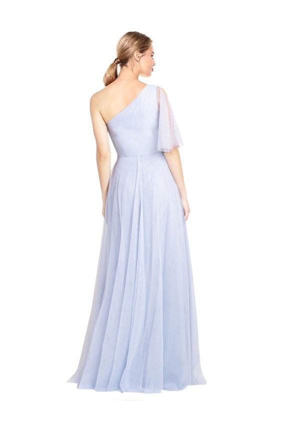 Affordable Flutter Sleeves One Shoulder Long Tulle Bridesmaid Dress