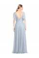 Affordable Floor Length Flutter Sleeves Long Tulle Bridesmaid Dress with Side Slit