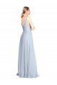 Affordable Plunging Deep V-Neck Long Tulle Bridesmaid Dress with V-Back