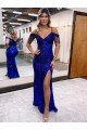 Affordable Cold Shoulder Sleeveless Long Floor Length Velvet Sequin Prom Dress with Slit