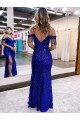 Affordable Cold Shoulder Sleeveless Long Floor Length Velvet Sequin Prom Dress with Slit