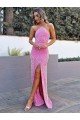 Affordable Halter Sleeveless Long Floor Length Velvet Sequin Prom Dress with Slit