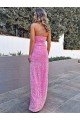 Affordable Halter Sleeveless Long Floor Length Velvet Sequin Prom Dress with Slit