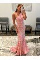 Affordable Open Back One Shoulder Sleeveless Long Sweep Train Velvet Sequin Prom Dress