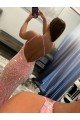 Affordable Open Back One Shoulder Sleeveless Long Sweep Train Velvet Sequin Prom Dress