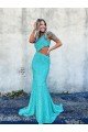 Affordable Mermaid One Shoulder Sleeveless Long Sweep Train Velvet Sequin Prom Dress