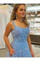 Affordable A-Line Scoop Sleeveless Long Court Train Velvet Sequin Prom Dress