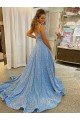 Affordable A-Line Scoop Sleeveless Long Court Train Velvet Sequin Prom Dress
