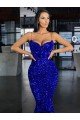 Affordable Mermaid Spaghetti Straps Sleeveless Long Sweep Train Velvet Sequin Prom Dress