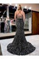 Affordable Spaghetti Straps Sleeveless Long Sweep Train Velvet Sequin Prom Dress