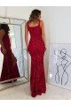 Affordable Square Neck Sleeveless Long Velvet Sequin Prom Dress with Slit
