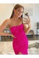 Affordable Strapless Sleeveless Long Sweep Train Velvet Sequin Prom Dress with Side Slit