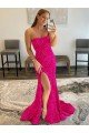 Affordable Strapless Sleeveless Long Sweep Train Velvet Sequin Prom Dress with Side Slit