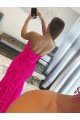 Affordable Strapless Sleeveless Long Sweep Train Velvet Sequin Prom Dress with Side Slit