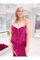 Affordable Long Sweetheart Sleeveless Sweep Train Velvet Sequin Prom Dress with Slit