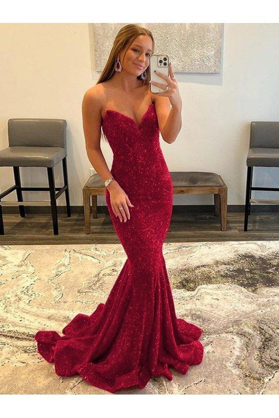 Affordable Sweetheart Sleeveless Long Sweep Train Velvet Sequin Prom Dress