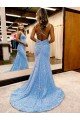 Affordable Criss Cross Open Back V-Neck Sleeveless Long Velvet Sequin Prom Dress