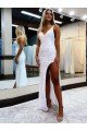 Affordable Sleeveless V-Neck Long Floor Length Velvet Sequin Prom Dress with Slit