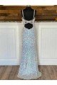 Affordable V-Neck Sleeveless Long Sweep Train Velvet Sequin Prom Dress