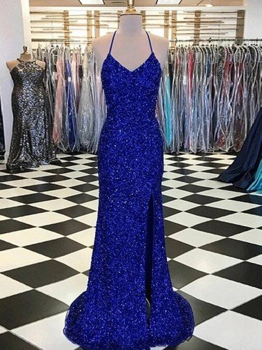 Affordable V-Neck Sleeveless Long Velvet Sequin Prom Dress