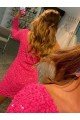 Affordable Short Velvet Sequin One Shoulder Long Sleeves Prom Dress