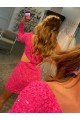 Affordable One Shoulder Long Sleeves Short Velvet Sequin Prom Dress