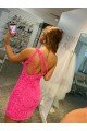 Affordable Short One Shoulder Sleeveless Velvet Sequin Prom Dress