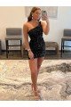 Affordable One Shoulder Sleeveless Short Velvet Sequin Prom Dress