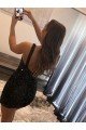 Affordable One Shoulder Sleeveless Short Velvet Sequin Prom Dress