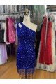 Affordable One Shoulder Keyhole Sleeveless Short Velvet Sequin Prom Dress