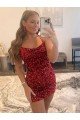 Affordable Spaghetti Straps Criss Cross Back Sleeveless Short Velvet Sequin Prom Dress