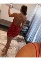 Affordable Spaghetti Straps Criss Cross Back Sleeveless Short Velvet Sequin Prom Dress