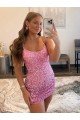 Affordable Spaghetti Straps Sleeveless Short Velvet Sequin Prom Dress