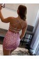 Affordable Spaghetti Straps Sleeveless Short Velvet Sequin Prom Dress