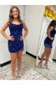 Affordable Spaghetti Straps Backless Sleeveless Short Velvet Sequin Prom Dress