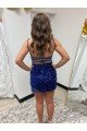 Affordable Spaghetti Straps Backless Sleeveless Short Velvet Sequin Prom Dress