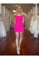 Affordable Spaghetti Straps Open Back Sleeveless Short Velvet Sequin Prom Dress