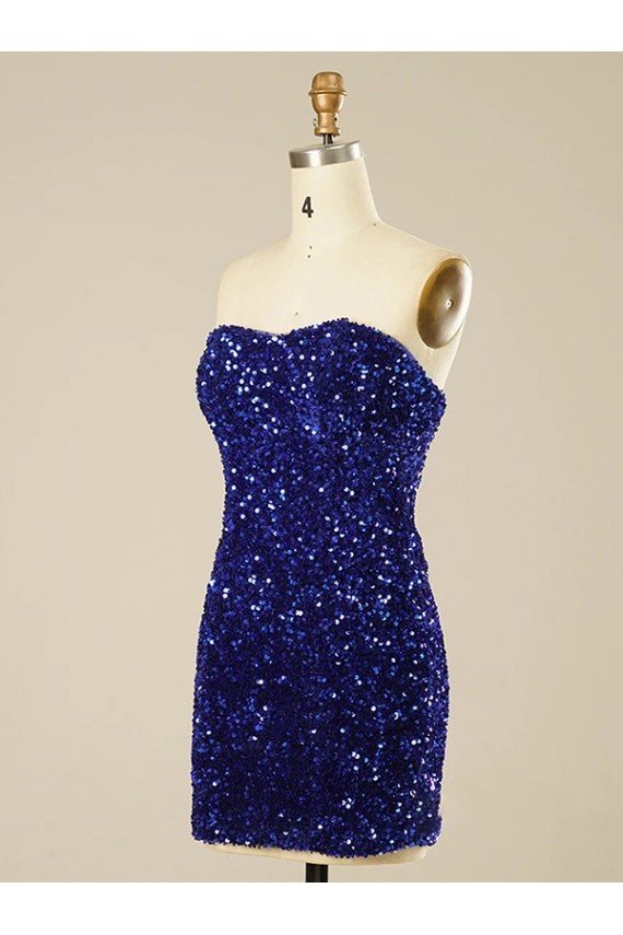 Affordable Short Sweetheart Velvet Sequin Prom Dress