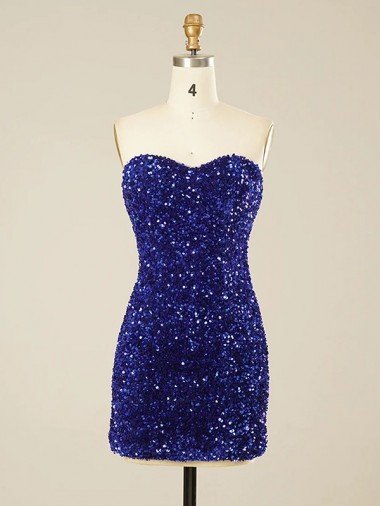 Affordable Short Sweetheart Velvet Sequin Prom Dress